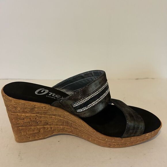 ONEX MADE IN ITALY SIZE 8.5 WOMEN'S BLACK OPEN-TOE SLIPON 3.5" WEDGE SANDALS 39 - Picture 10 of 10